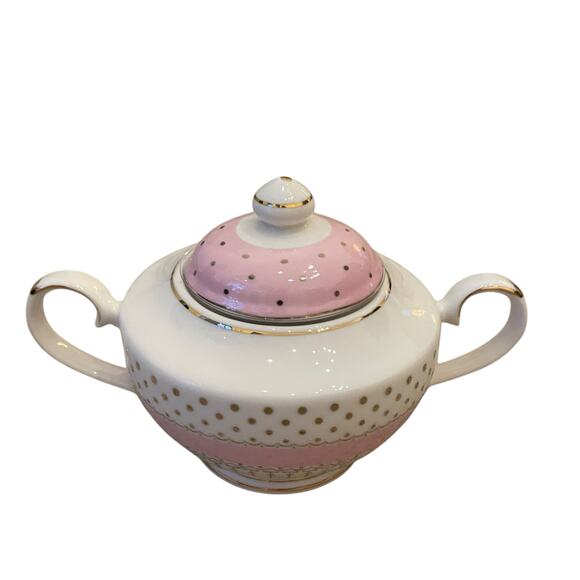 Grace Teaware Fine Porcelain Creamer & Sugar Bowl Pink White Gold Polka Dots New - Picture 14 of 16